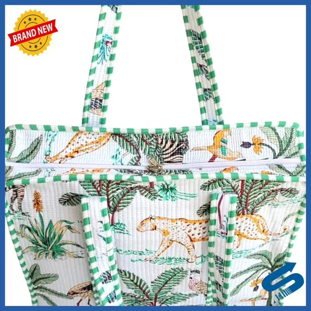 100% Cotton Reversible Tote Bag with Shoulder Straps for Shopping Travel
